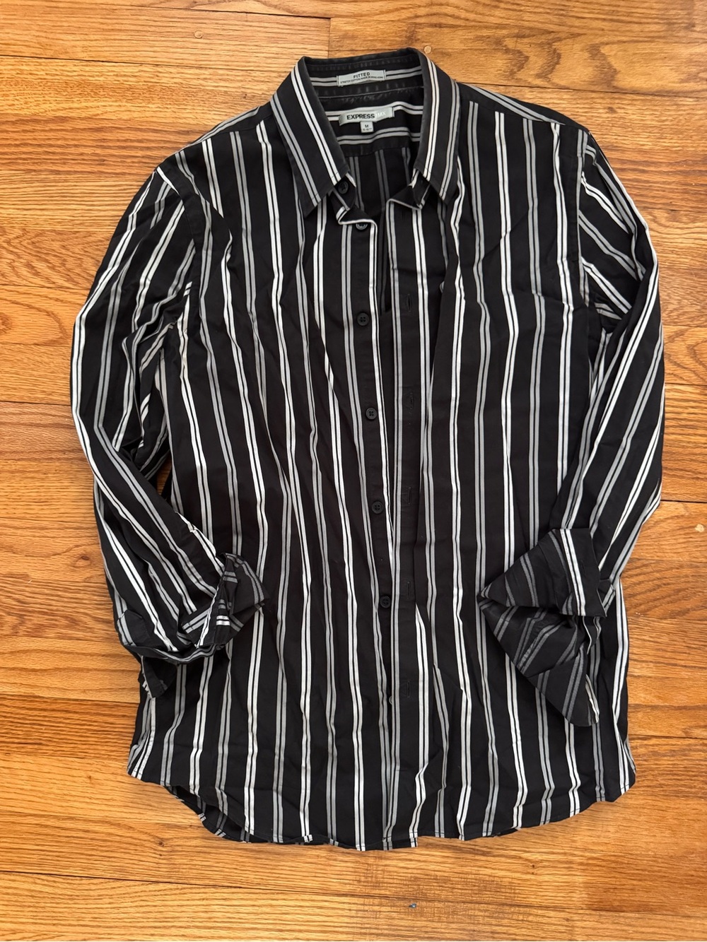 Express Black and White Vertical Stripe Button-Down Shirt